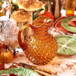 Mrs. Alice Glassware Sets|Amber Hobnail Jug And Glasses (Set Of 6)