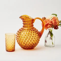 Mrs. Alice Jugs|Amber Hobnail Jug And Glasses (Set Of 6)