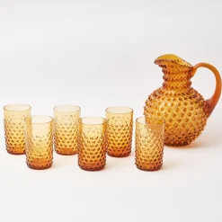 Mrs. Alice Glasses|Amber Hobnail Jug And Glasses (Set Of 6)