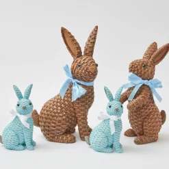 Mrs. Alice Rattan Tableware|Blue & Brown Rattan Rabbit Family