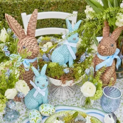 Mrs. Alice Rattan Tableware|Blue & Brown Rattan Rabbit Family
