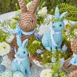 Mrs. Alice Rattan Tableware|Blue & Brown Rattan Rabbit Family