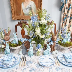 Mrs. Alice Rattan Tableware|Blue & Brown Rattan Rabbit Family