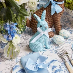 Mrs. Alice Rattan Tableware|Blue & Brown Rattan Rabbit Family