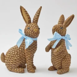 Mrs. Alice Rattan Tableware|Blue & Brown Rattan Rabbit Family