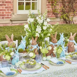 Mrs. Alice Rattan Tableware|Blue & Brown Rattan Rabbit Family