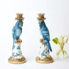 Mrs. Alice Candle Holders|Blue & White Parrot Candle Holder (Pair)