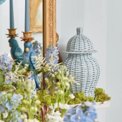 Mrs. Alice Candle Holders|Blue & White Parrot Candle Holder (Pair)