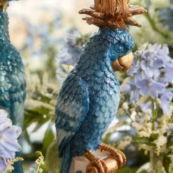 Mrs. Alice Candle Holders|Blue & White Parrot Candle Holder (Pair)
