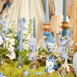 Mrs. Alice Candle Holders|Blue & White Parrot Candle Holder (Pair)