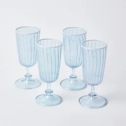 Mrs. Alice Glasses|Blue & White Rim Short Stem Glass (Set Of 4)