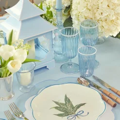 Mrs. Alice Glasses|Blue & White Rim Short Stem Glass (Set Of 4)