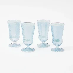 Mrs. Alice Glasses|Blue And White Rim Frilled Glasses (Set Of 4)