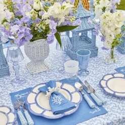 Mrs. Alice Glasses|Blue And White Rim Frilled Glasses (Set Of 4)