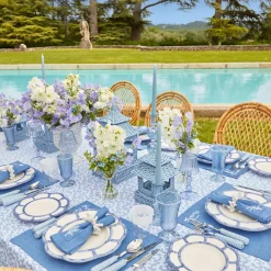 Mrs. Alice Glasses|Blue And White Rim Frilled Glasses (Set Of 4)