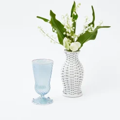 Mrs. Alice Glasses|Blue And White Rim Frilled Glasses (Set Of 4)