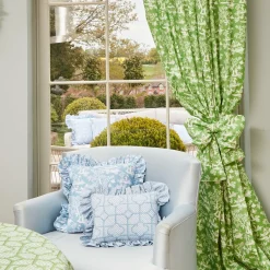 Mrs. Alice Serena Fresson Fabrics|Blue Bamboo Trellis Fabric