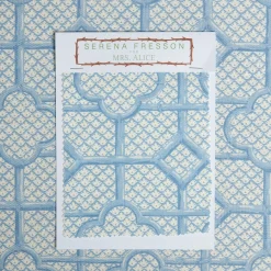 Mrs. Alice Serena Fresson Fabrics|Blue Bamboo Trellis Fabric