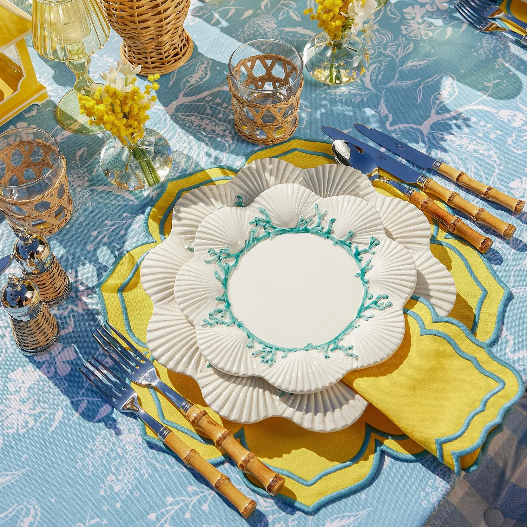 Mrs. Alice Crockery Sets|Blue Coral Dinner & Starter Plates (Set Of 8)