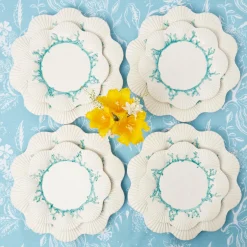 Mrs. Alice Crockery Sets|Blue Coral Dinner & Starter Plates (Set Of 8)