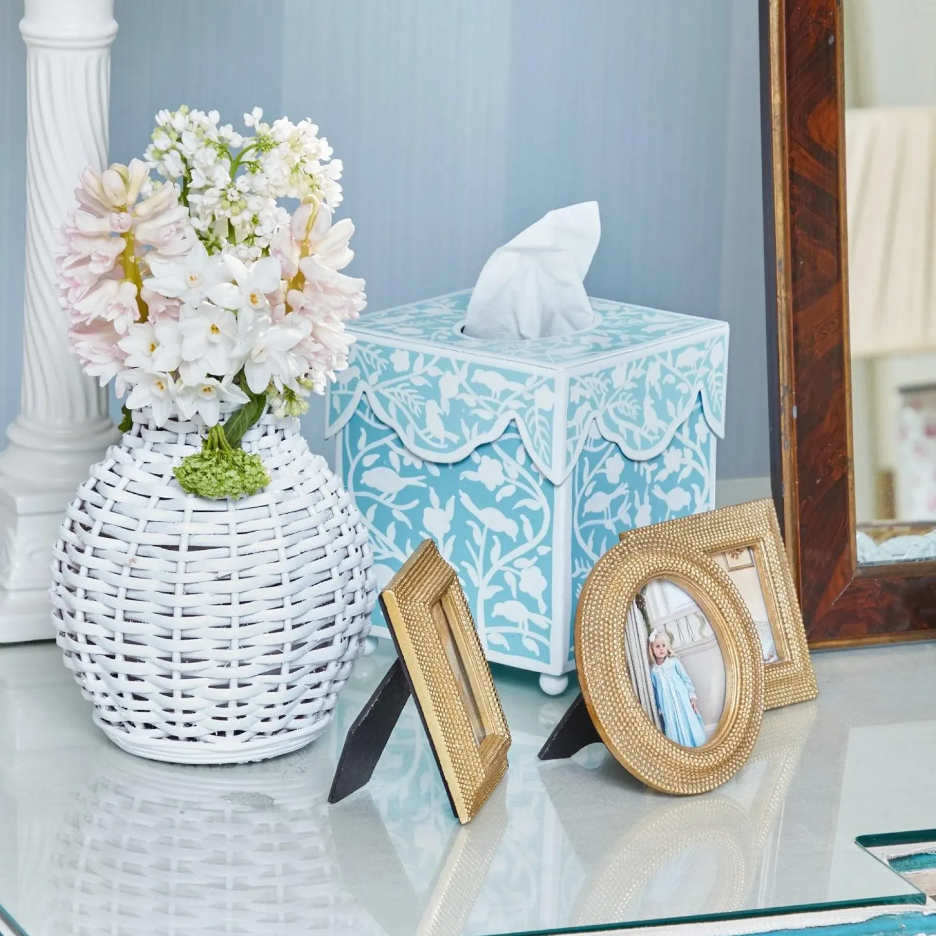 Mrs. Alice Tissue Boxes|Blue Floral Tole Tissue Box