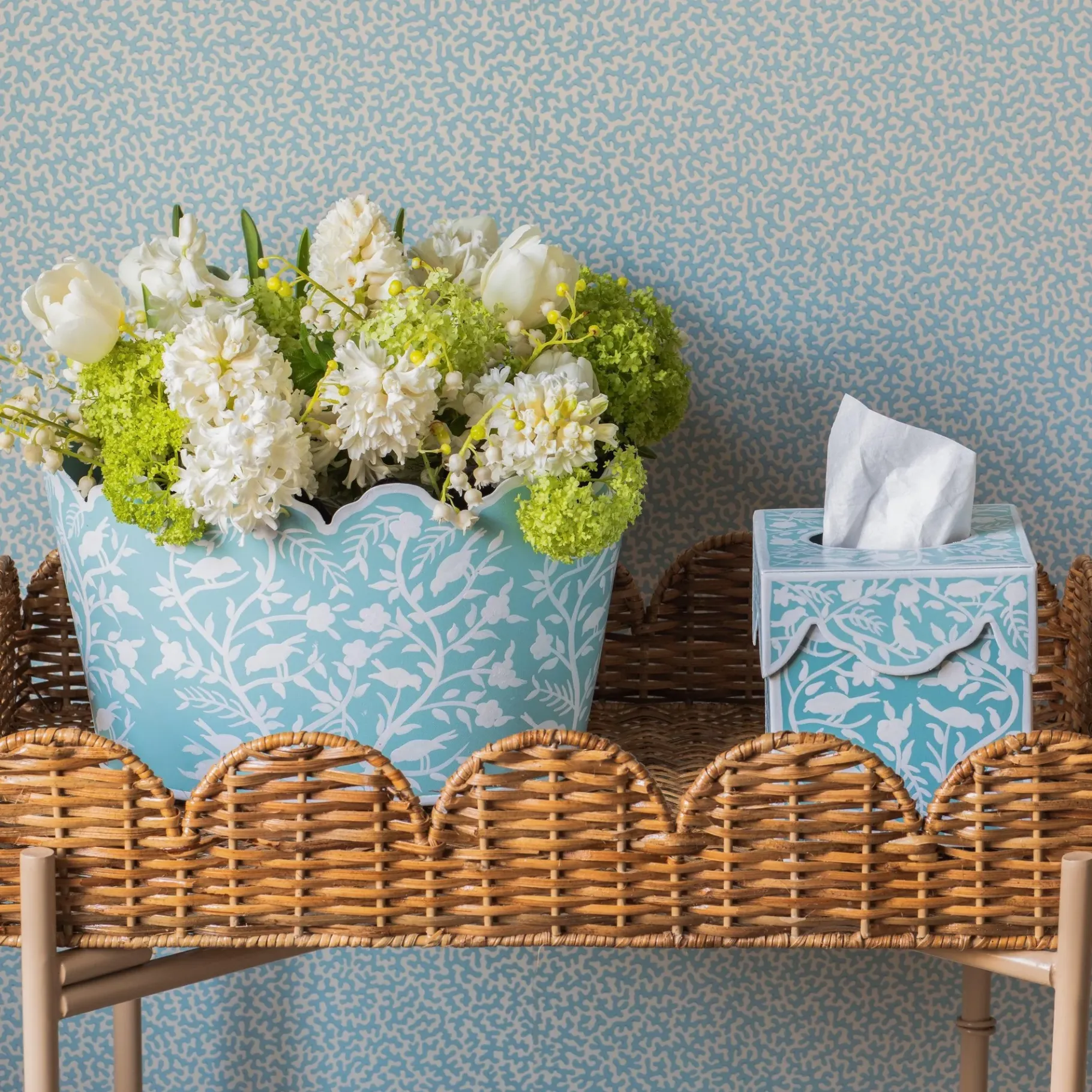 Mrs. Alice Tissue Boxes|Blue Floral Tole Tissue Box