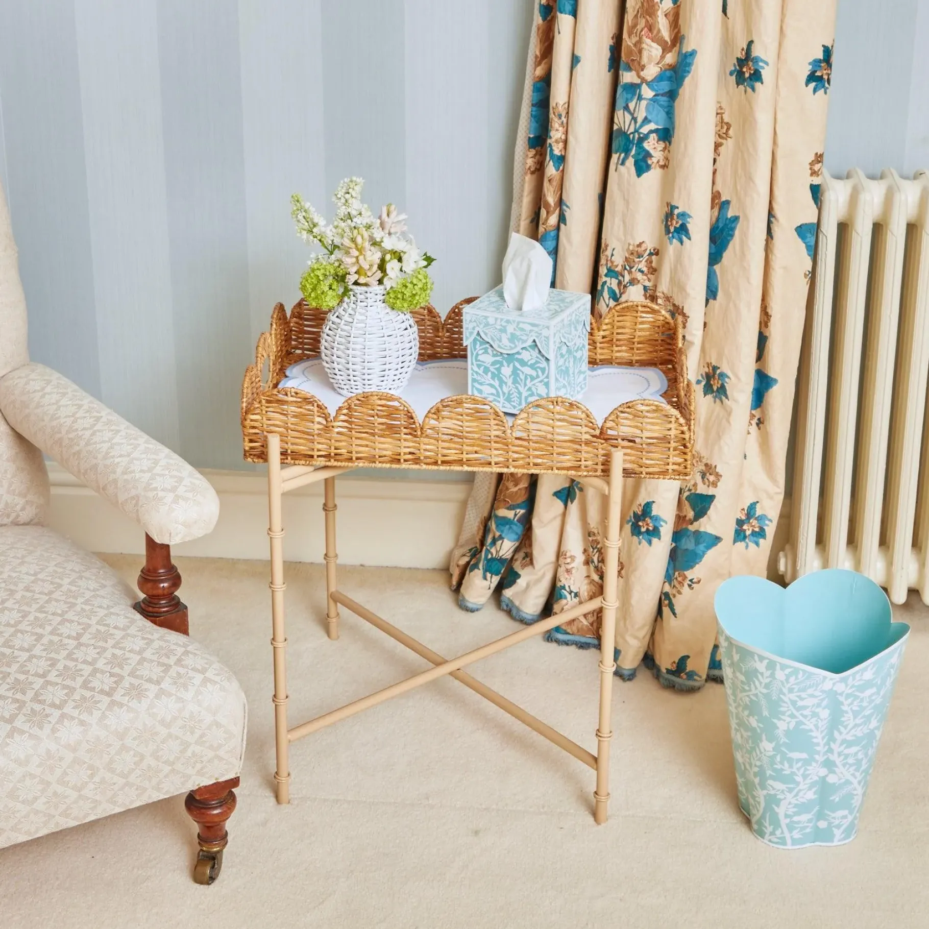 Mrs. Alice Tissue Boxes|Blue Floral Tole Tissue Box