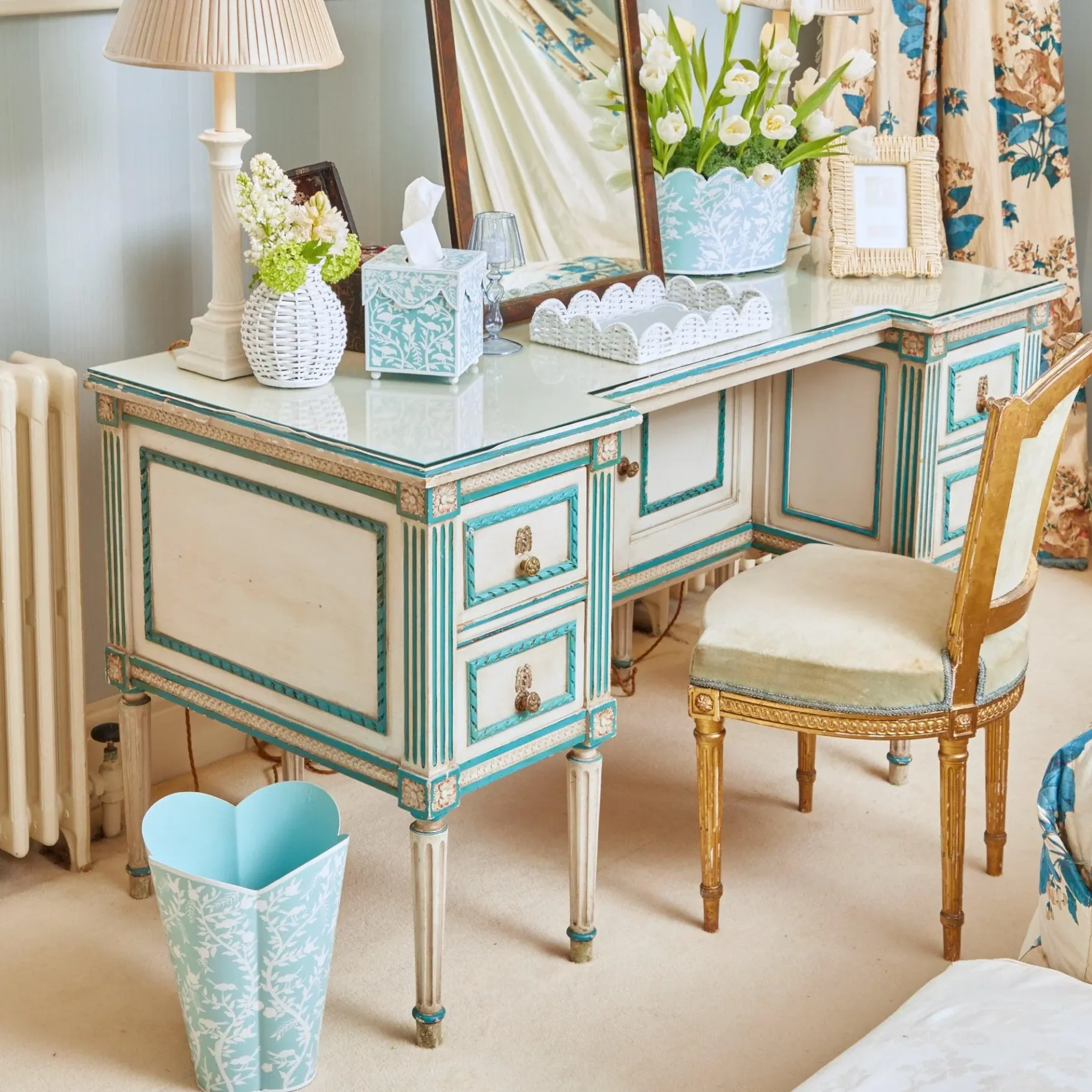 Mrs. Alice Tissue Boxes|Blue Floral Tole Tissue Box