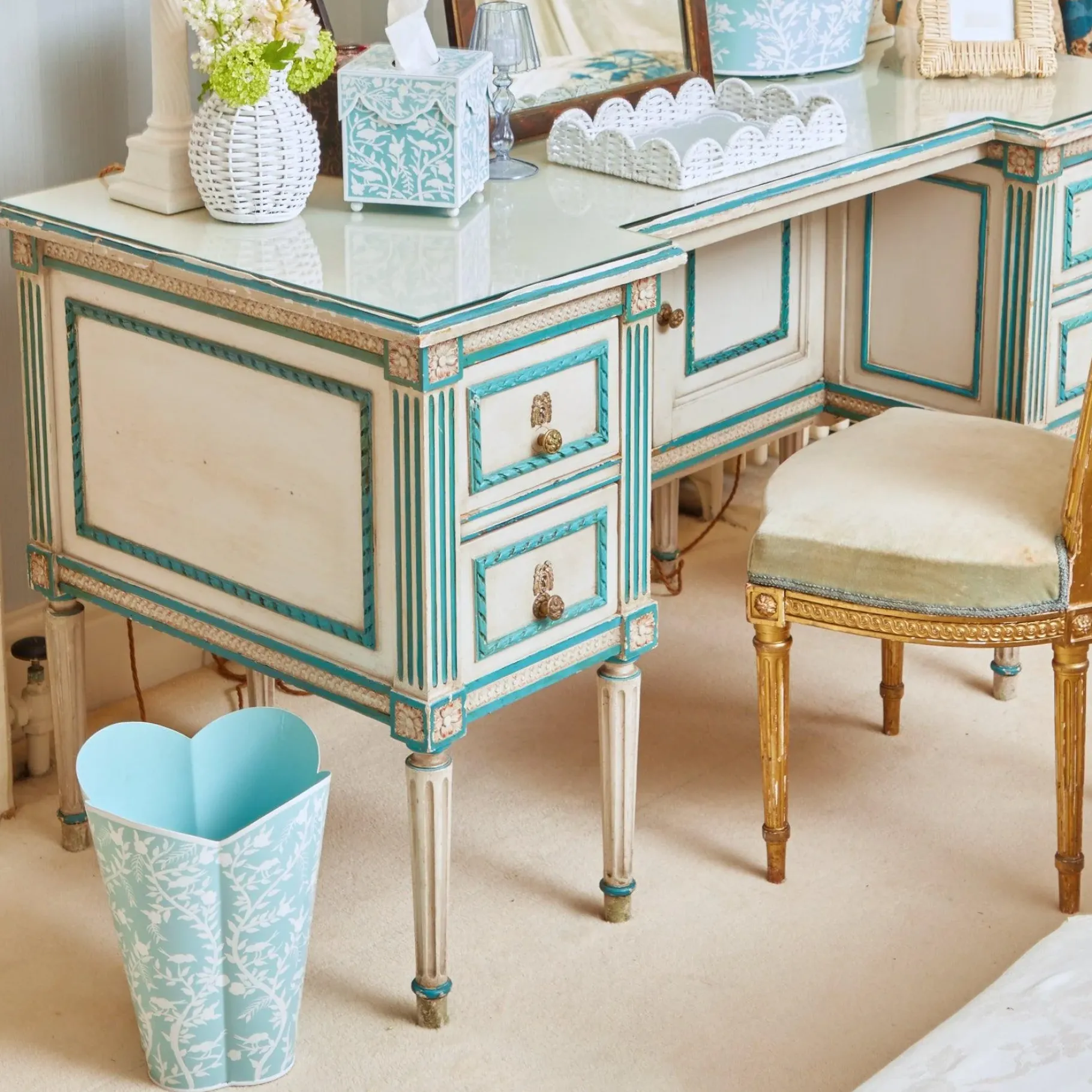 Mrs. Alice Tissue Boxes|Blue Floral Tole Tissue Box