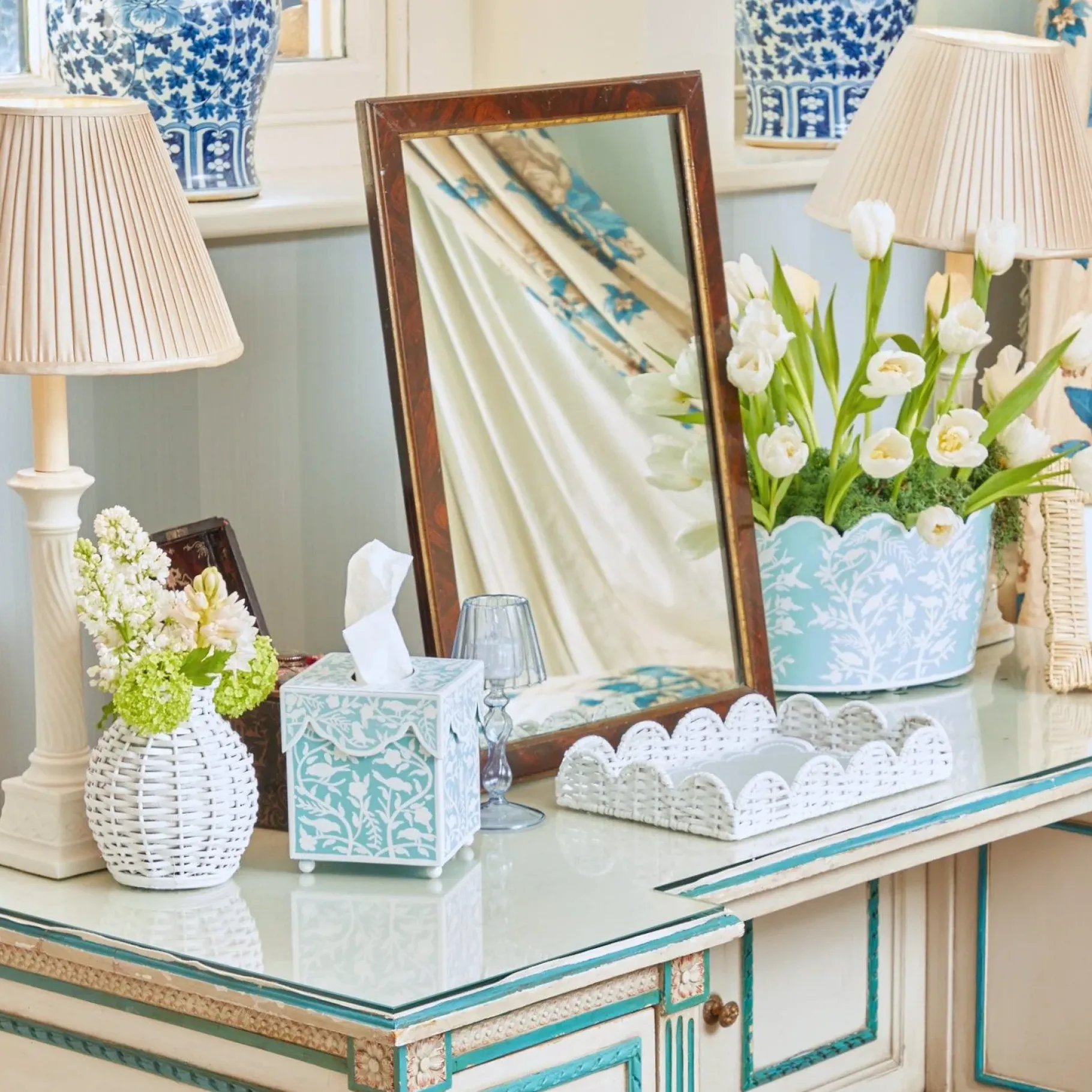 Mrs. Alice Tissue Boxes|Blue Floral Tole Tissue Box