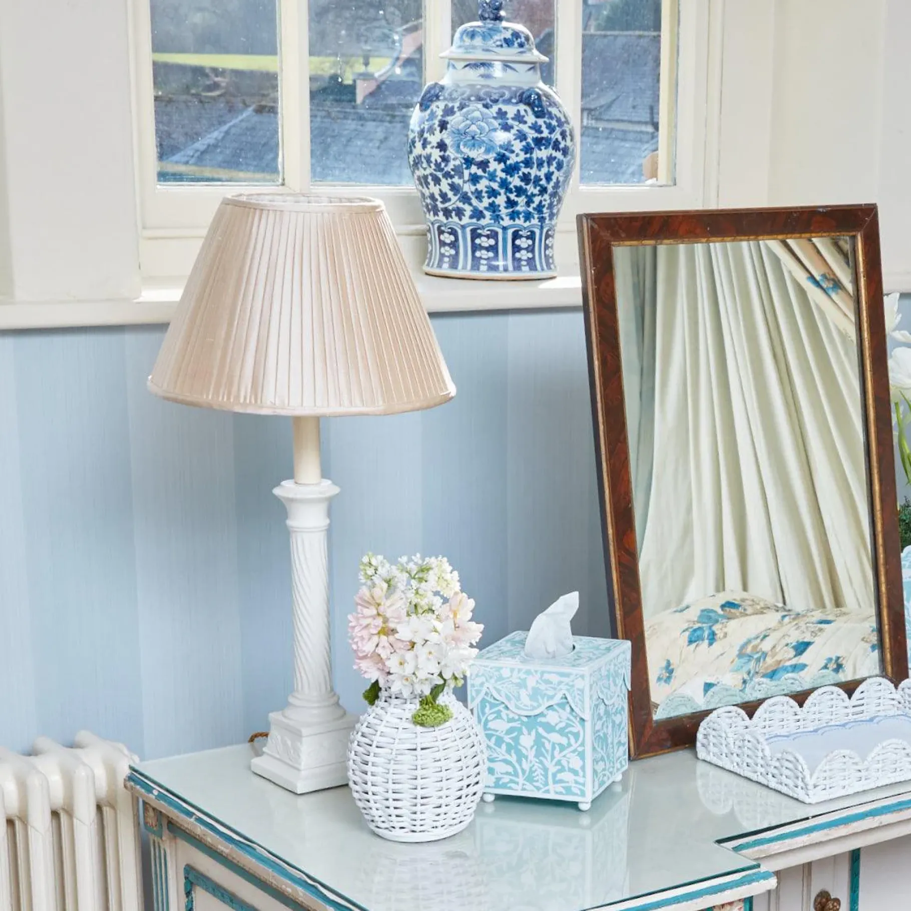 Mrs. Alice Tissue Boxes|Blue Floral Tole Tissue Box