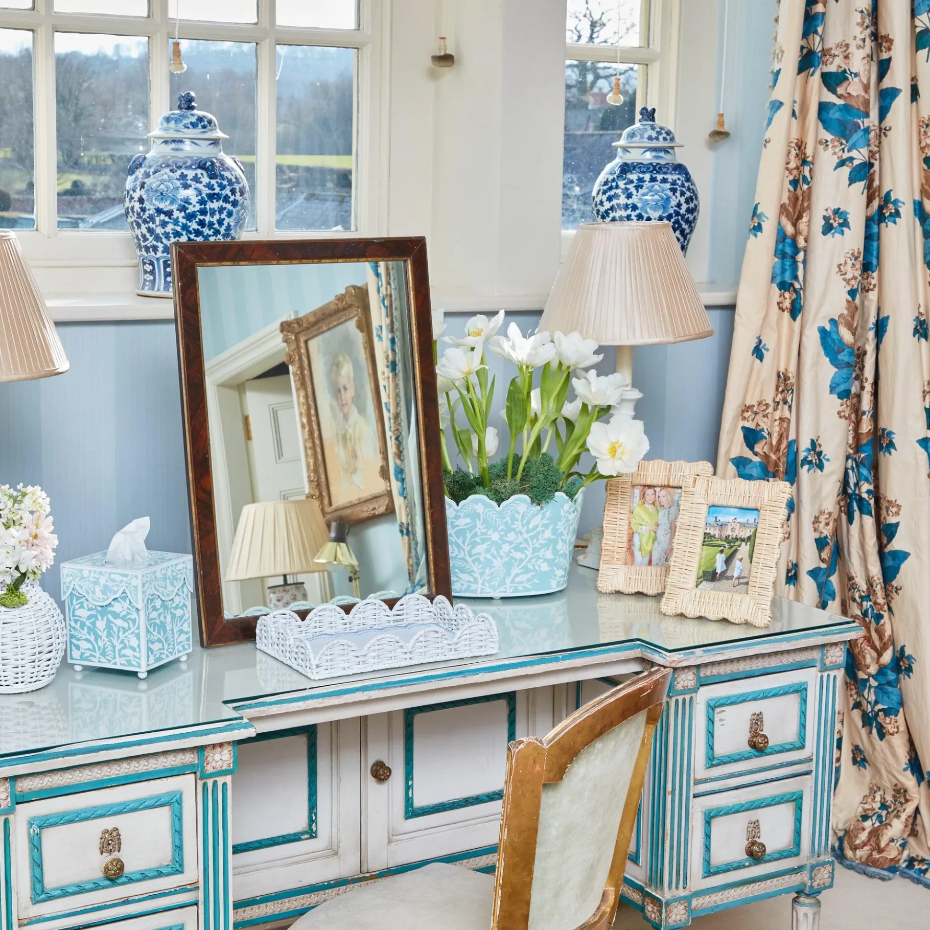 Mrs. Alice Tissue Boxes|Blue Floral Tole Tissue Box