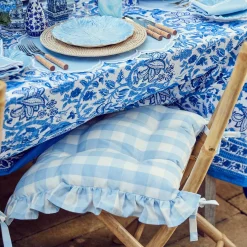 Mrs. Alice Cushions|Blue Gingham Ruffle Seat Pad Cushion