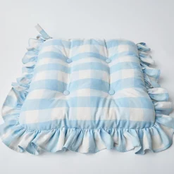 Mrs. Alice Cushions|Blue Gingham Ruffle Seat Pad Cushion