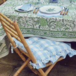 Mrs. Alice Cushions|Blue Gingham Ruffle Seat Pad Cushion