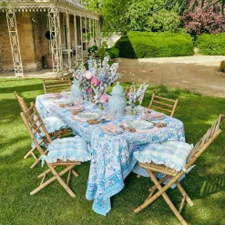 Mrs. Alice Cushions|Blue Gingham Ruffle Seat Pad Cushion