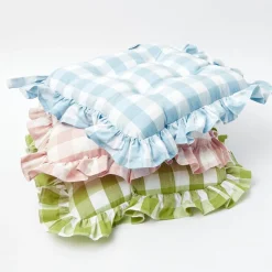 Mrs. Alice Cushions|Blue Gingham Ruffle Seat Pad Cushion