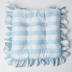 Mrs. Alice Cushions|Blue Gingham Ruffle Seat Pad Cushion (Set Of 4)