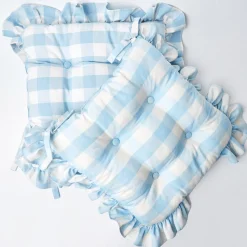 Mrs. Alice Cushions|Blue Gingham Ruffle Seat Pad Cushion (Set Of 4)