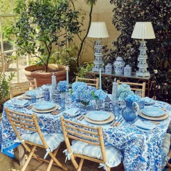 Mrs. Alice Cushions|Blue Gingham Ruffle Seat Pad Cushion (Set Of 4)