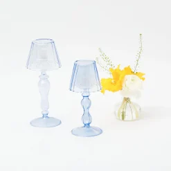 Mrs. Alice Candle Holders|Blue Glass Lantern Tea Light Holders (Pair) - 24Cm