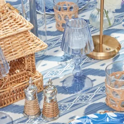 Mrs. Alice Candle Holders|Blue Glass Lantern Tea Light Holder Set