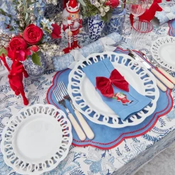 Mrs. Alice Napkins|Blue Hand Embroidered Father Christmas Napkins (Set Of 4)