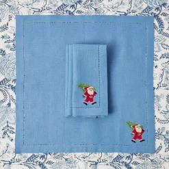 Mrs. Alice Napkins|Blue Hand Embroidered Father Christmas Napkins (Set Of 4)