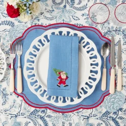 Mrs. Alice Napkins|Blue Hand Embroidered Father Christmas Napkins (Set Of 4)