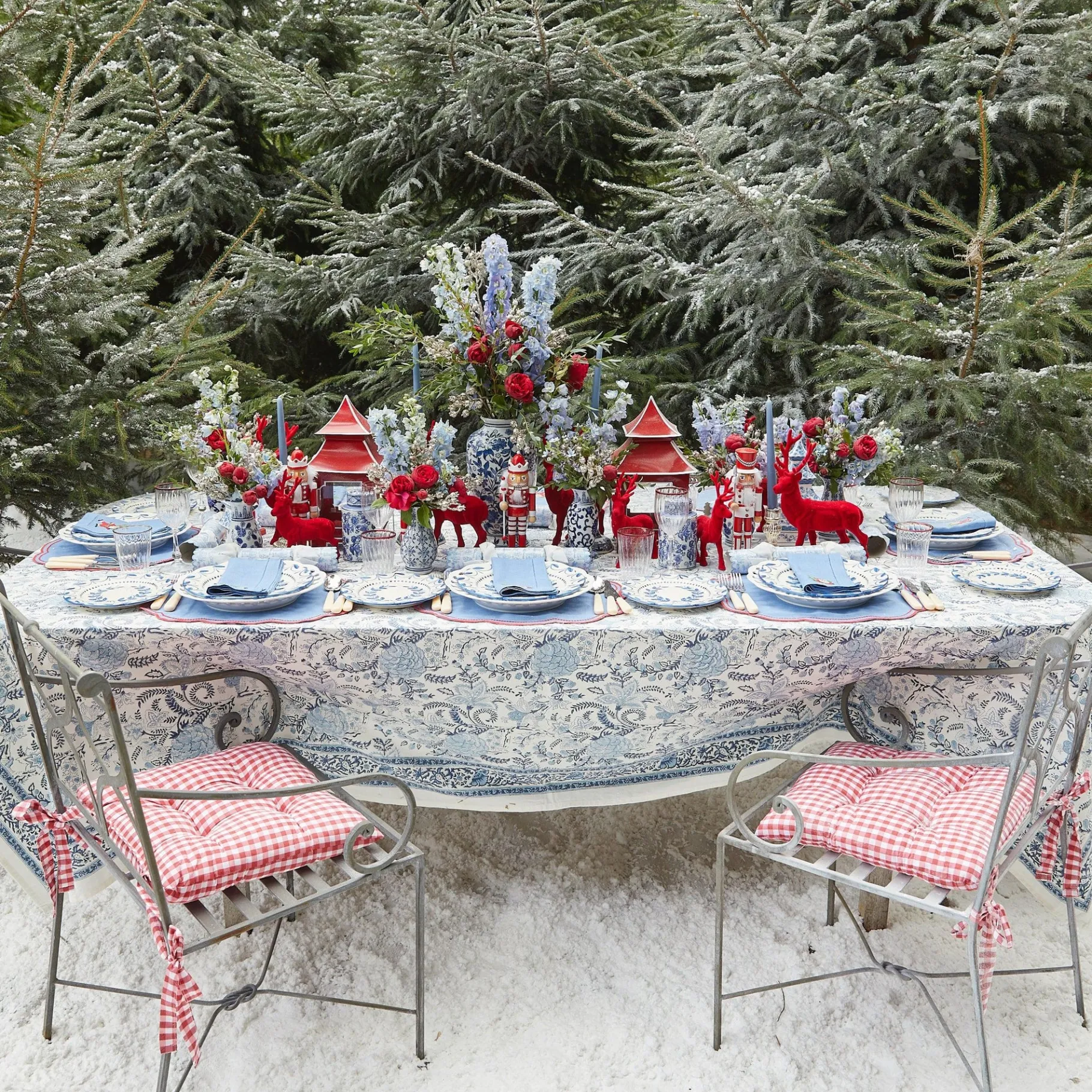 Mrs. Alice Napkins|Blue Hand Embroidered Father Christmas Napkins (Set Of 4)