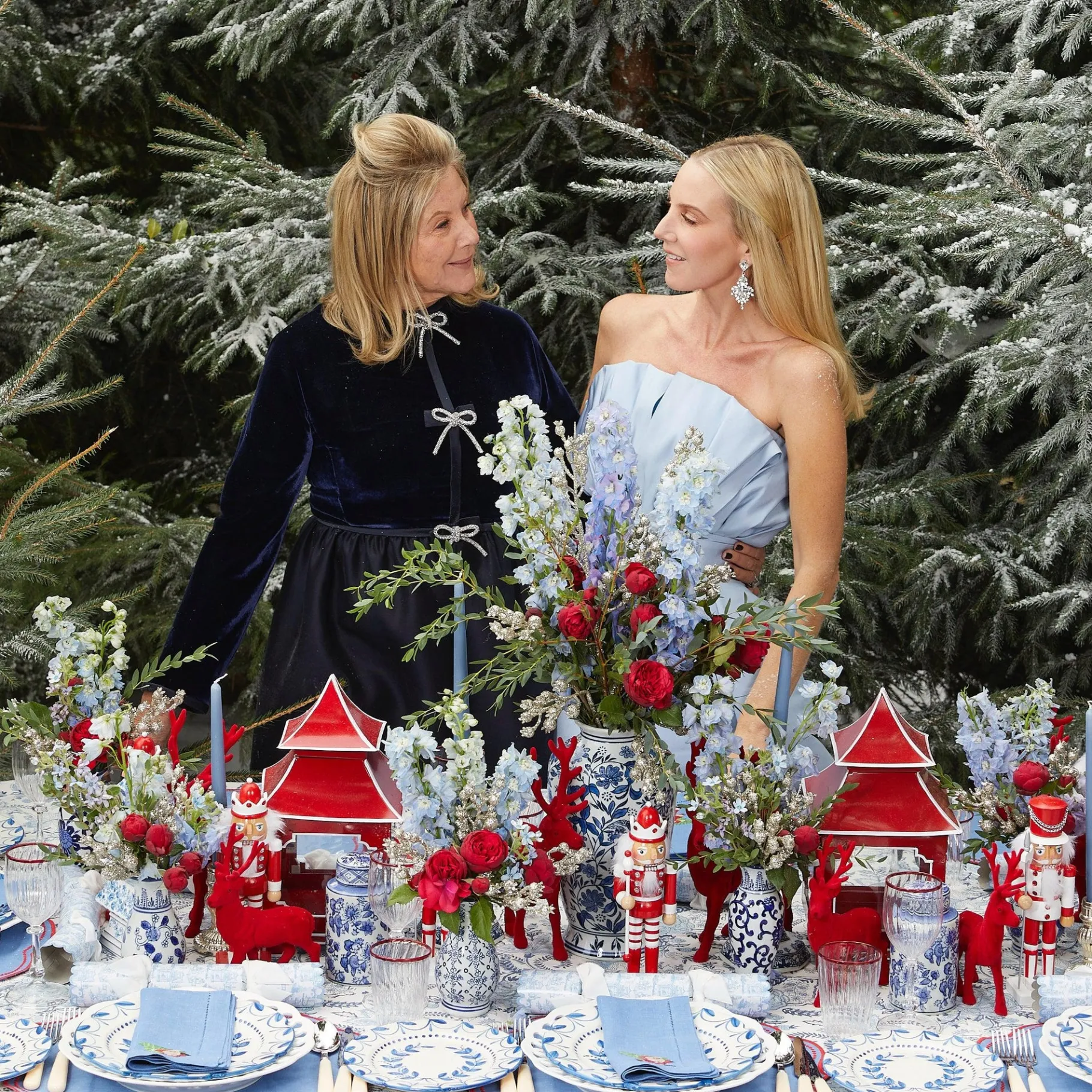 Mrs. Alice Napkins|Blue Hand Embroidered Father Christmas Napkins (Set Of 4)