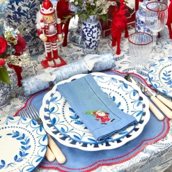 Mrs. Alice Napkins|Blue Hand Embroidered Father Christmas Napkins (Set Of 4)