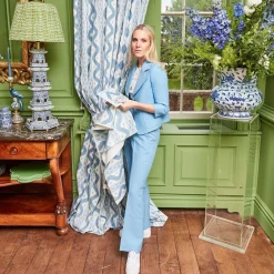 Mrs. Alice Serena Fresson Fabrics|Blue Ikat Stripe Fabric