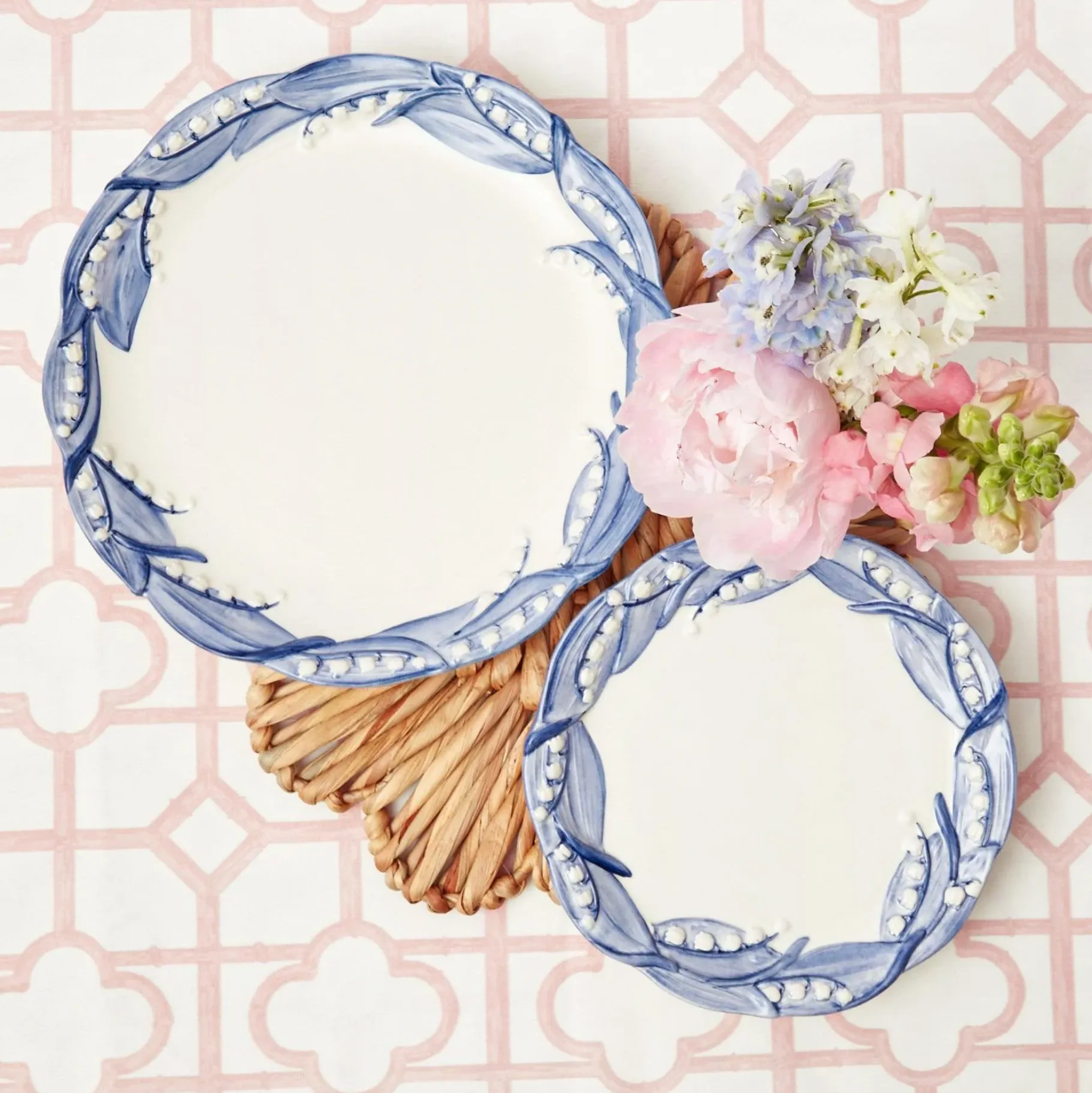 Mrs. Alice Crockery Sets|Blue Lily Of The Valley Dinner & Starter Plates (Set Of 8)